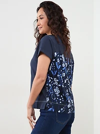 Petite Short Sleeve Mixed Media Top