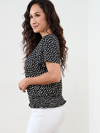 Petite Short Sleeved Smocked-Bottom Top
