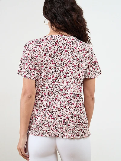 Petite Short-Sleeved Smocked-Bottom Top