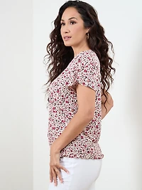 Petite Short-Sleeved Smocked-Bottom Top
