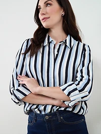 Relaxed Button Front Blouse in Crepe