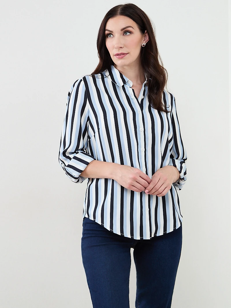 Relaxed Button Front Blouse in Crepe