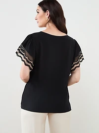 Short Crochet Sleeve Blouse in Black