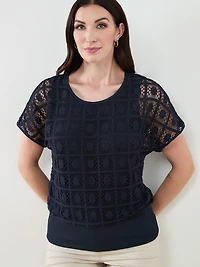 Short Crochet Sleeve Blouse in Navy