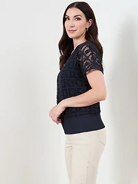 Short Crochet Sleeve Blouse in Navy