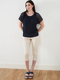 Short Crochet Sleeve Blouse in Navy