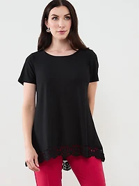 Short Sleeve Black Crochet Trim Top