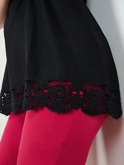 Short Sleeve Black Crochet Trim Top