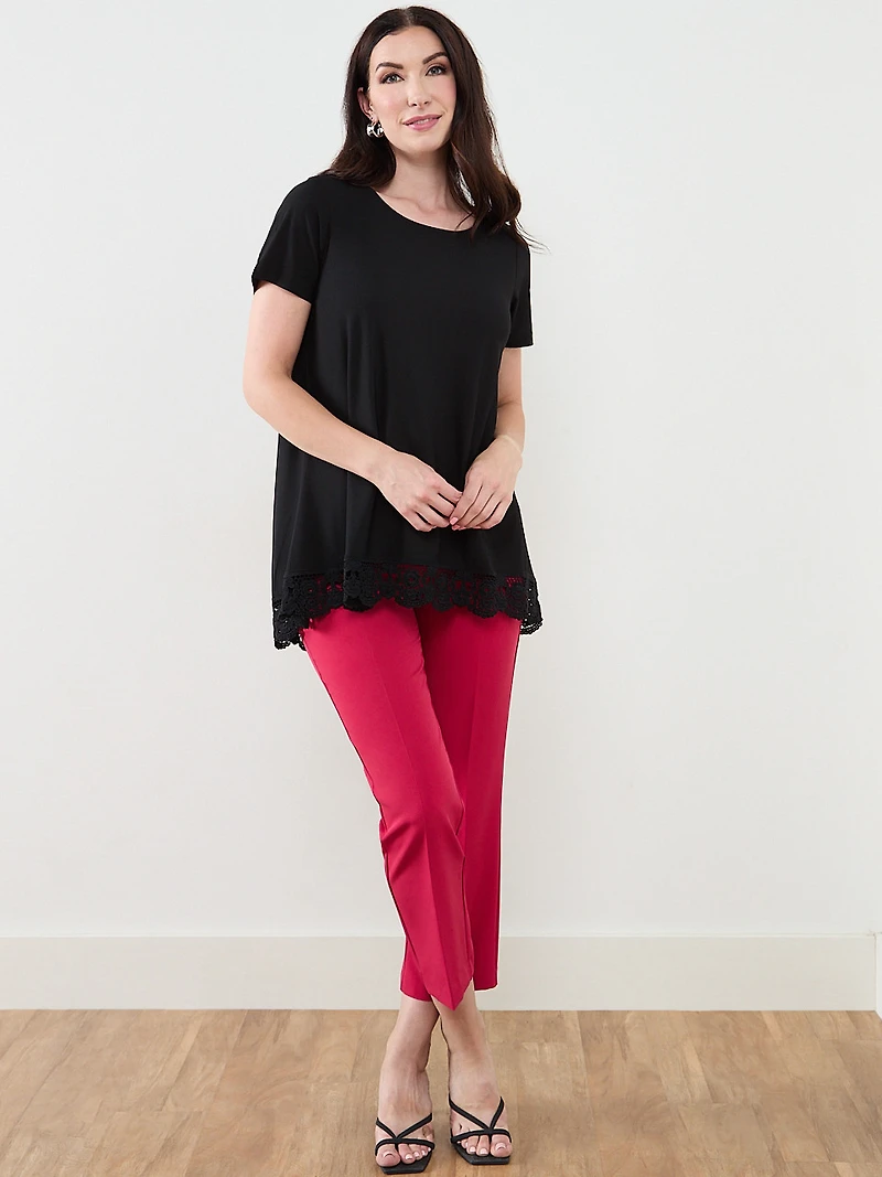 Short Sleeve Black Crochet Trim Top