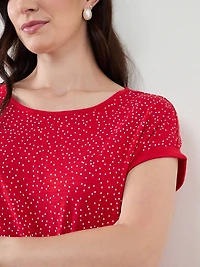 Short Sleeve Boatneck T-Shirt in Crimson/White Dot