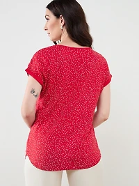 Short Sleeve Boatneck T-Shirt in Crimson/White Dot