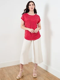 Short Sleeve Boatneck T-Shirt in Crimson/White Dot