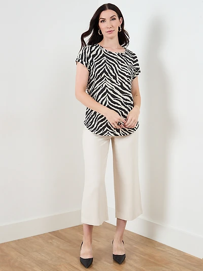Short Sleeve Boatneck T-Shirt in Zebra Print