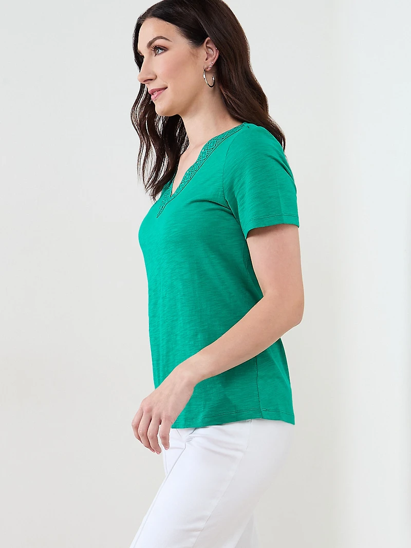 Short Sleeve Jade Crochet Knit T-Shirt