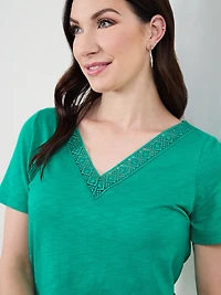 Short Sleeve Jade Crochet Knit T-Shirt