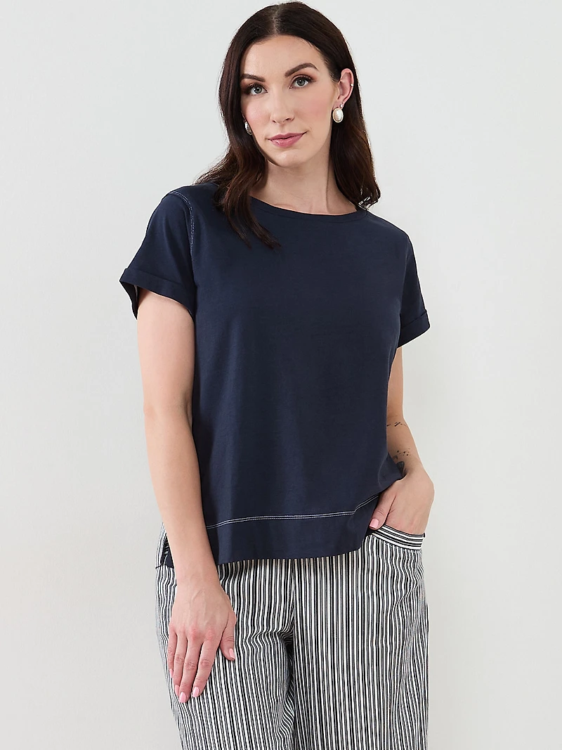 Short Sleeve Mixed Media Top