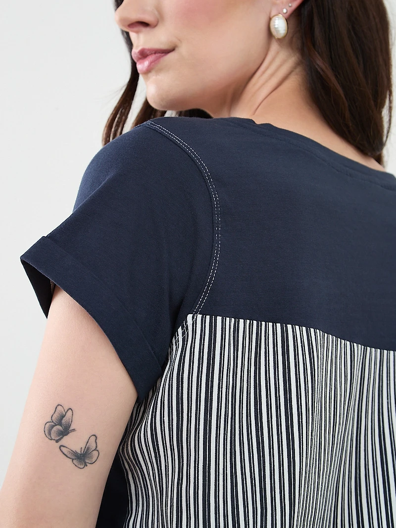 Short Sleeve Mixed Media Top