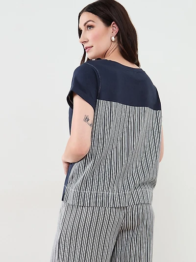 Short Sleeve Mixed Media Top