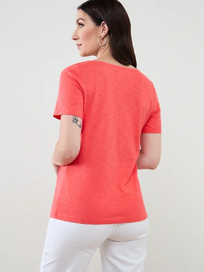 Short Sleeve Papaya Crochet Knit T-Shirt