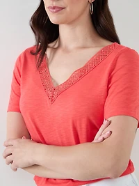Short Sleeve Papaya Crochet Knit T-Shirt