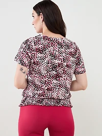 Short Sleeve Smocked-Bottom Top