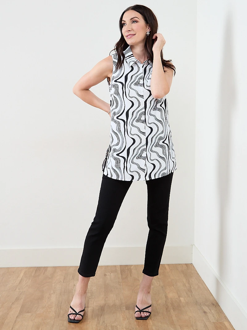 Sleeveless Button Front Blouse