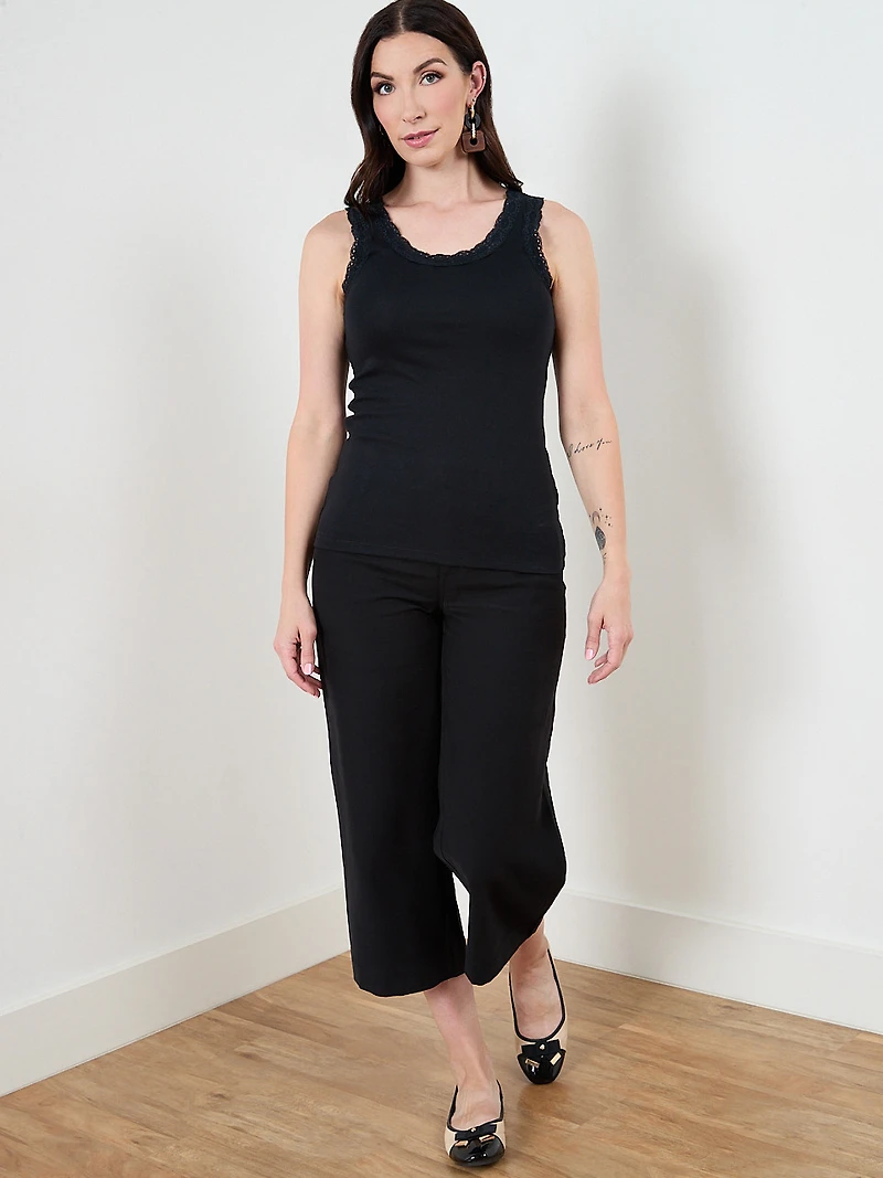 Stretch Cotton Black Tank with Lace