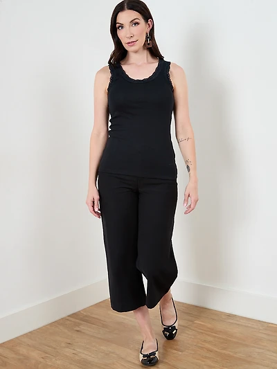 Stretch Cotton Black Tank with Lace