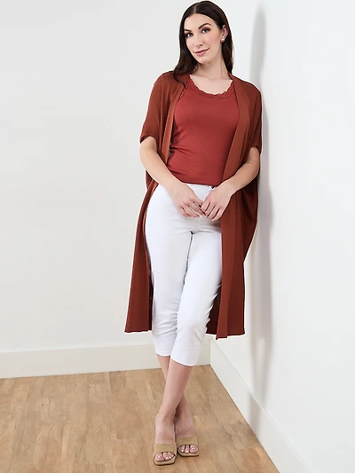 Stretch Cotton Tank with Lace in Terracotta