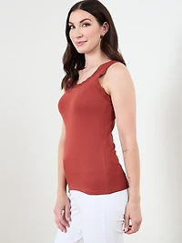Stretch Cotton Tank with Lace in Terracotta