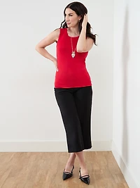 Stretch Cotton Hi-Neck Tank in Crimson