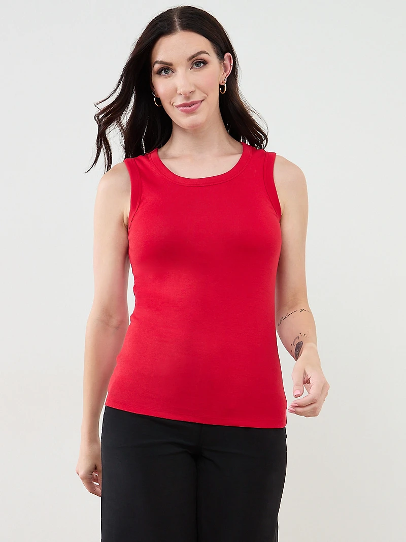 Stretch Cotton Hi-Neck Tank in Crimson