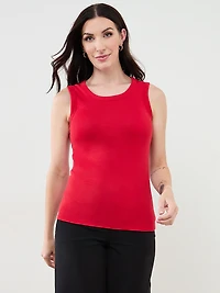 Stretch Cotton Hi-Neck Tank in Crimson
