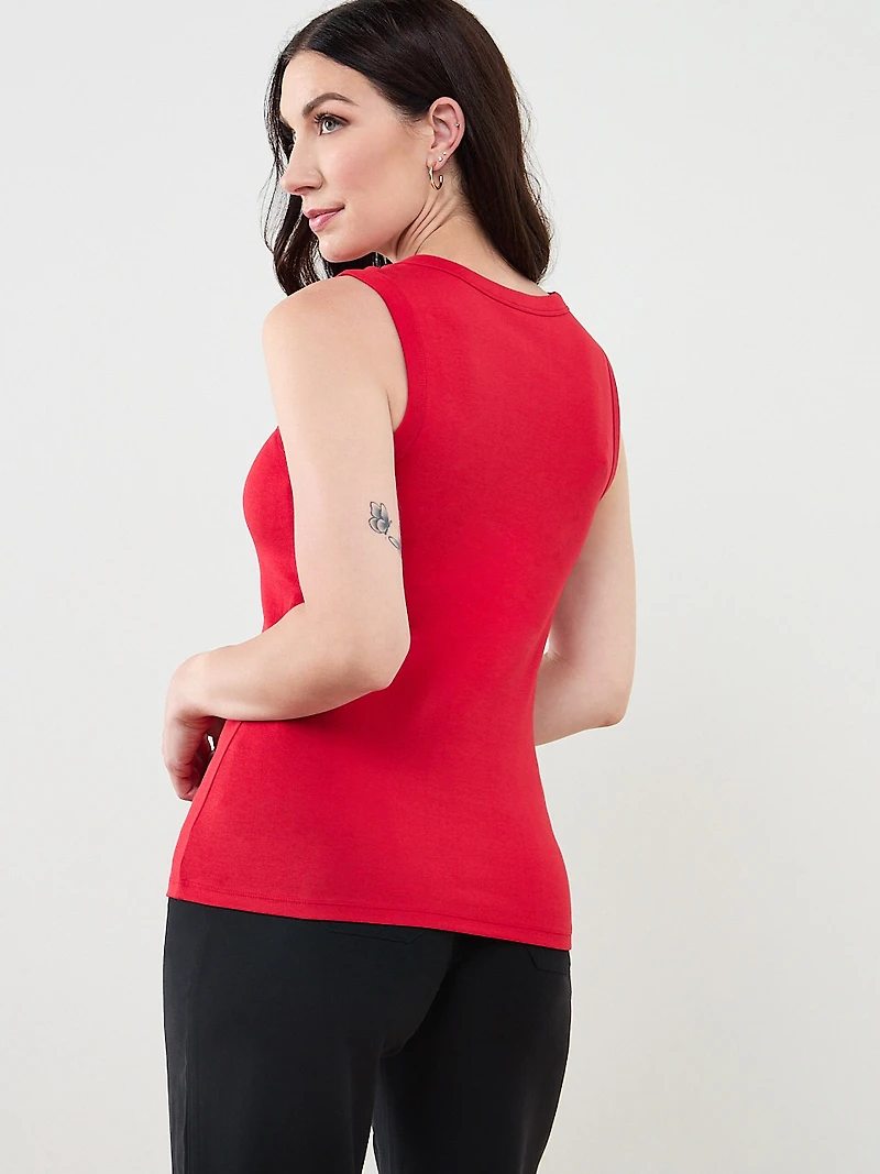 Stretch Cotton Hi-Neck Tank in Crimson
