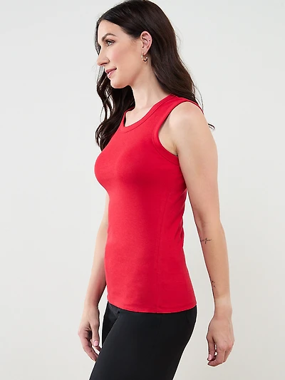 Stretch Cotton Hi-Neck Tank in Crimson