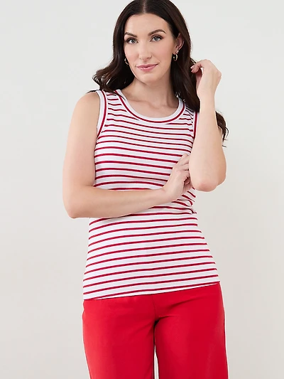 Stretch Cotton Hi-Neck Tank in Crimson Stripe