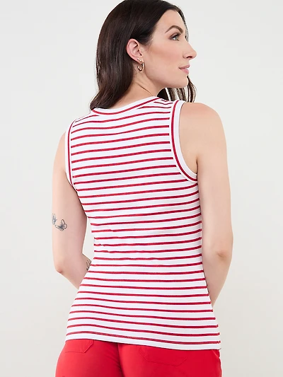 Stretch Cotton Hi-Neck Tank in Crimson Stripe