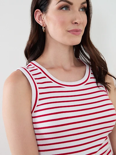 Stretch Cotton Hi-Neck Tank in Crimson Stripe
