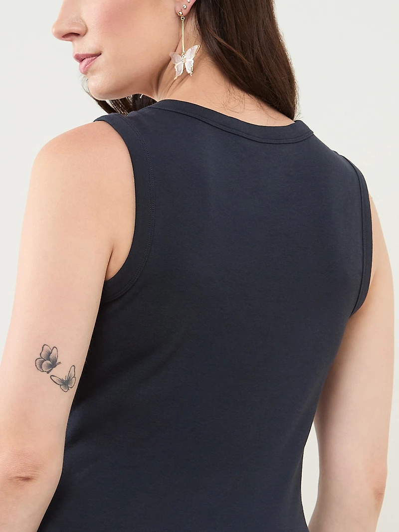 Stretch Cotton Hi-Neck Tank in Navy