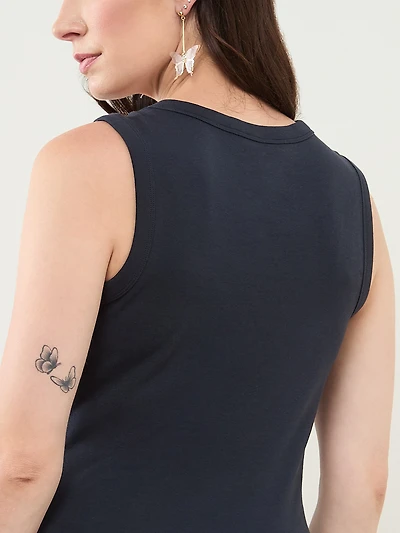 Stretch Cotton Hi-Neck Tank in Navy