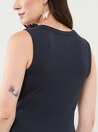 Stretch Cotton Hi-Neck Tank in Navy