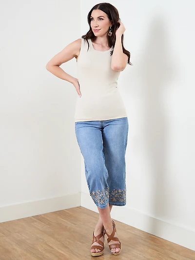 Stretch Cotton Hi-Neck Tank in Sand