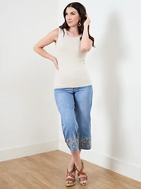 Stretch Cotton Hi-Neck Tank in Sand