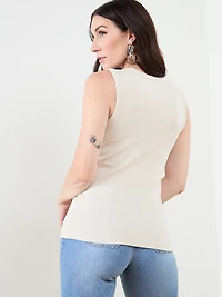 Stretch Cotton Hi-Neck Tank in Sand