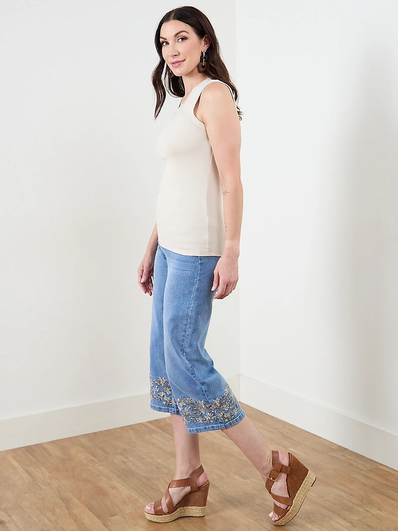 Stretch Cotton Hi-Neck Tank in Sand