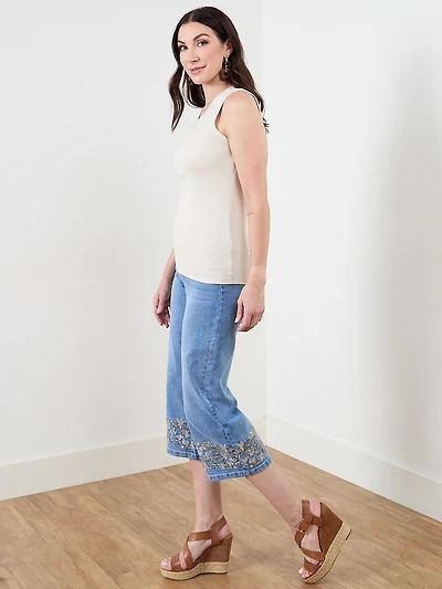 Stretch Cotton Hi-Neck Tank in Sand