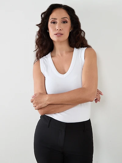 Stretch Cotton Tank in White