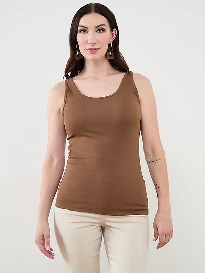 Stretch Cotton U-Neck Tank in Tobacco