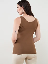 Stretch Cotton U-Neck Tank in Tobacco