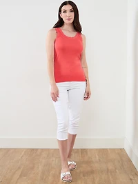 Stretch-Cotton Tank with Lace in Papaya